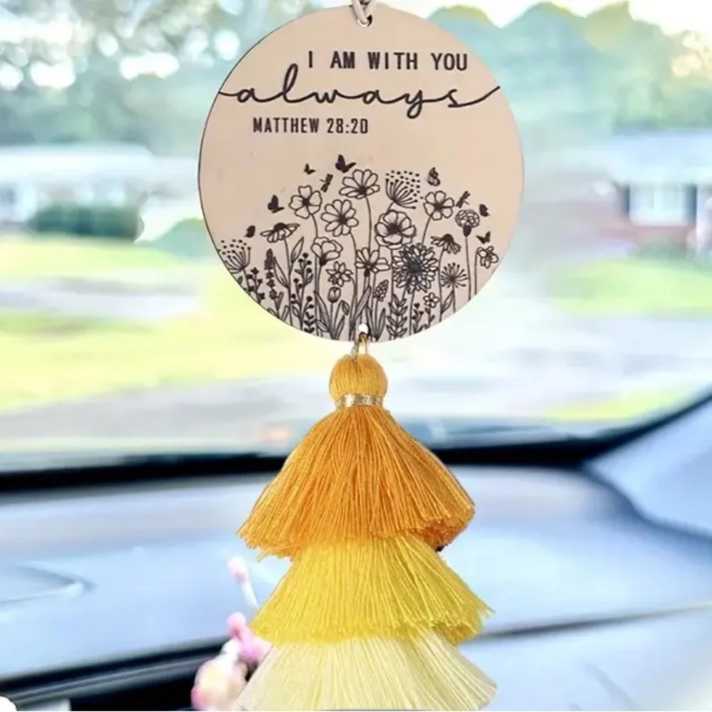 Inspirational Scripture Rear View Mirror Hanging Daily Inspiration with Tassels